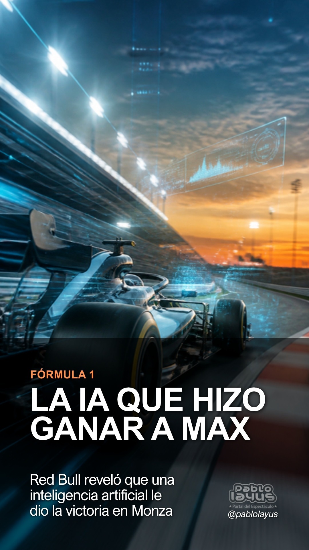 Auto de Fórmula 1 en pista con datos de inteligencia artificial