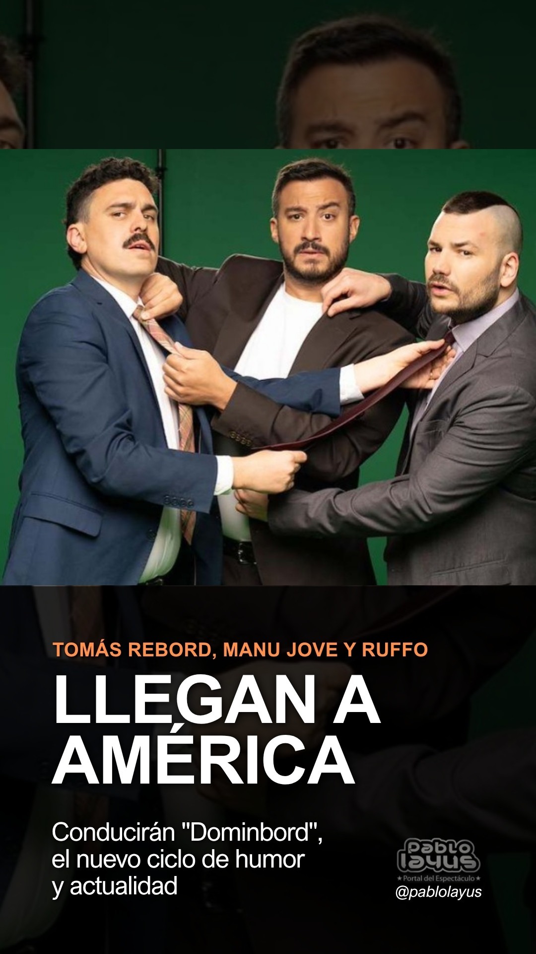 Tomás Rebord, Manu Jove y Ruffo en la foto promocional de Dominbord para América TV